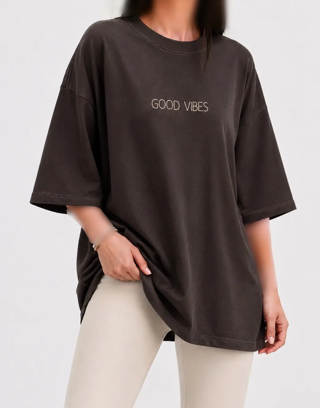 تیشرت لانگ باکسی GOOD VIBES